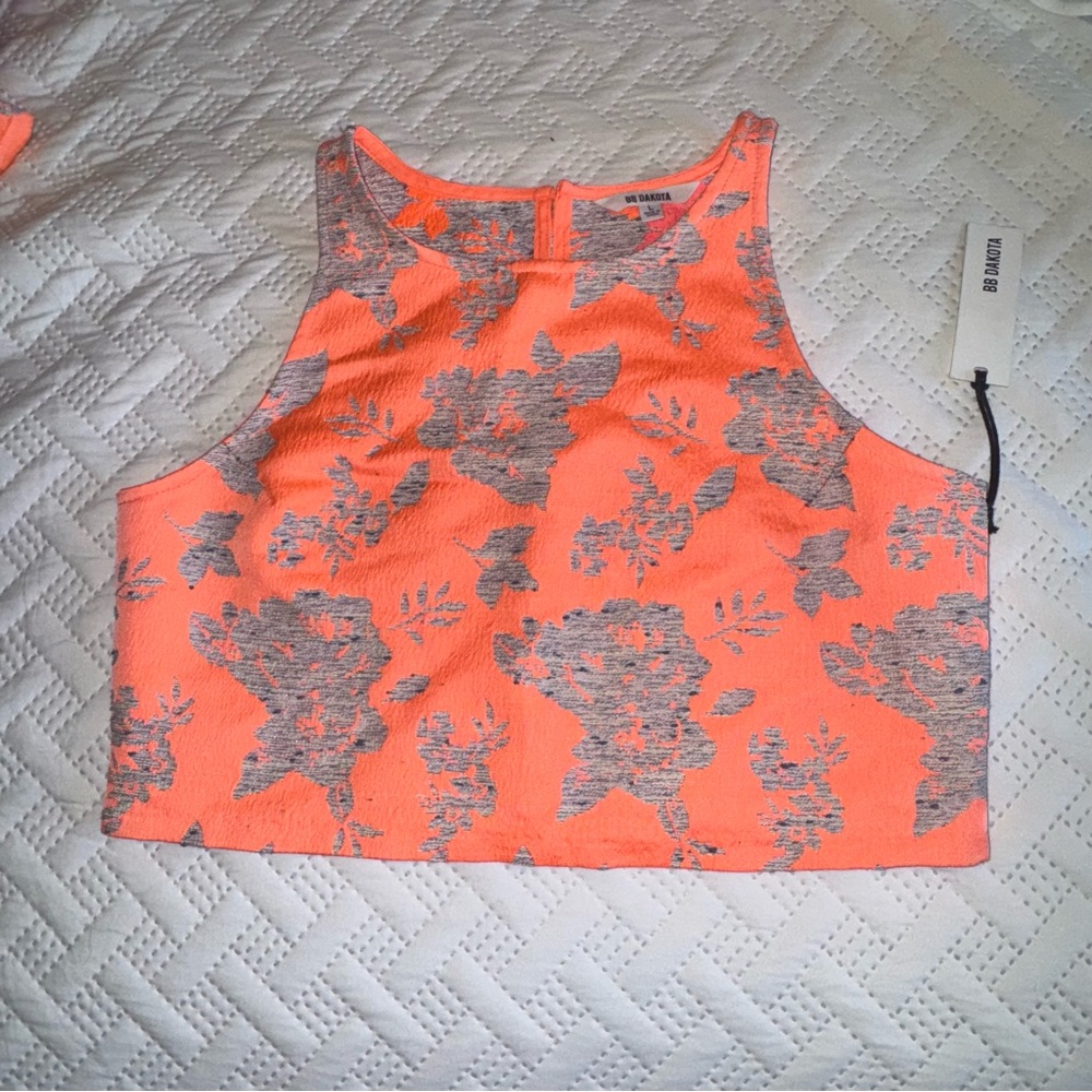 BB Dakota Neon Orange and Gray Crop Top